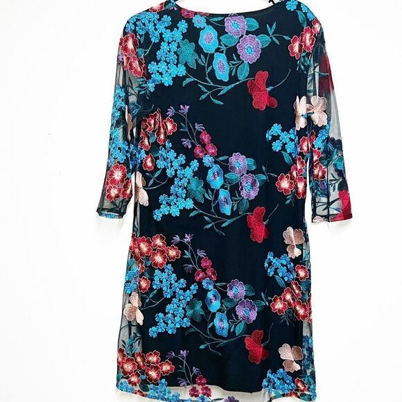 Caroline Rose Trapeze Style Mesh Embroidered Floral Designer Dress Ladies Sz M - Picture 1 of 6
